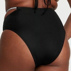 VS- Black High-Waisted Bikini Bottoms with rhinestone Silver Accents
